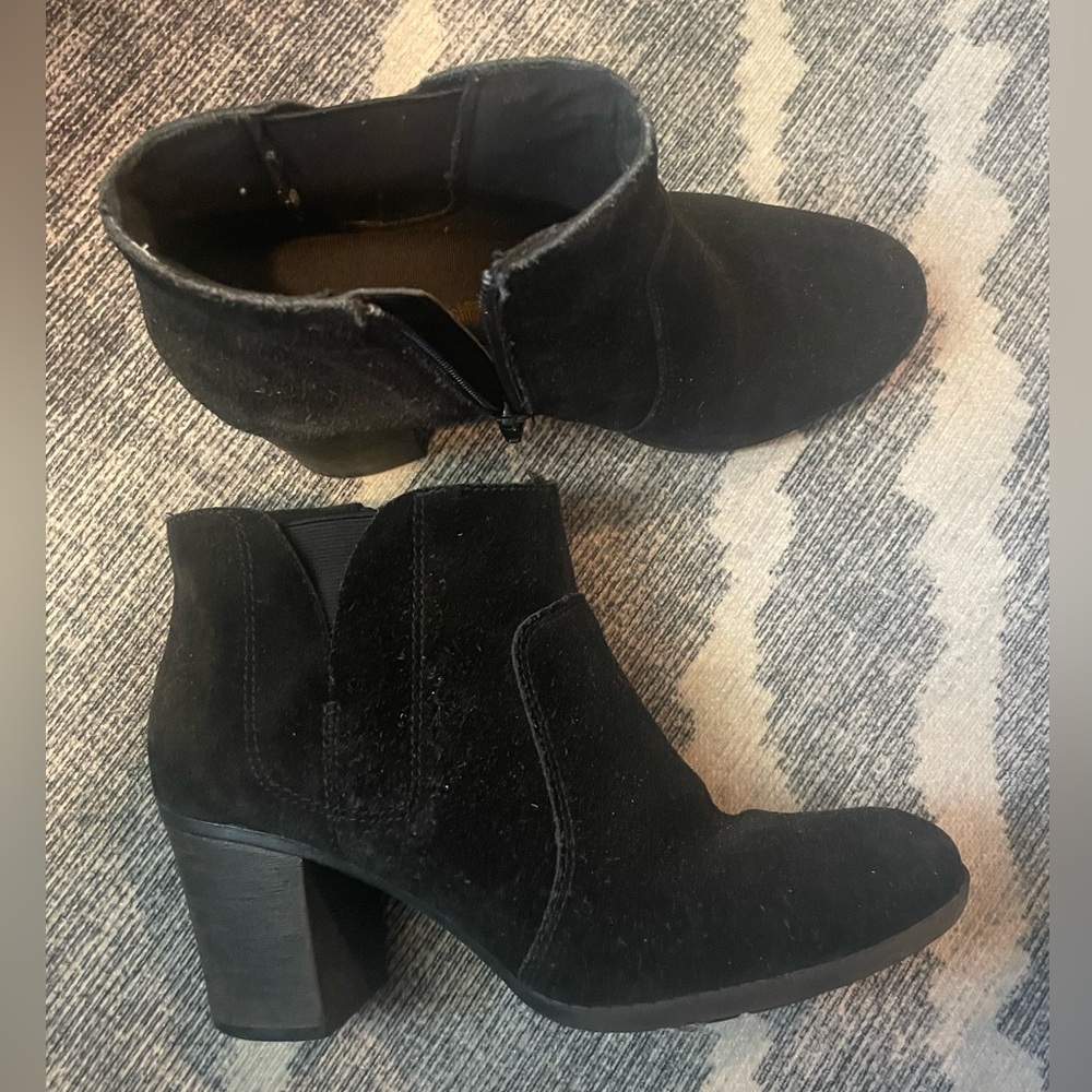 Clarks black suede heeled booties